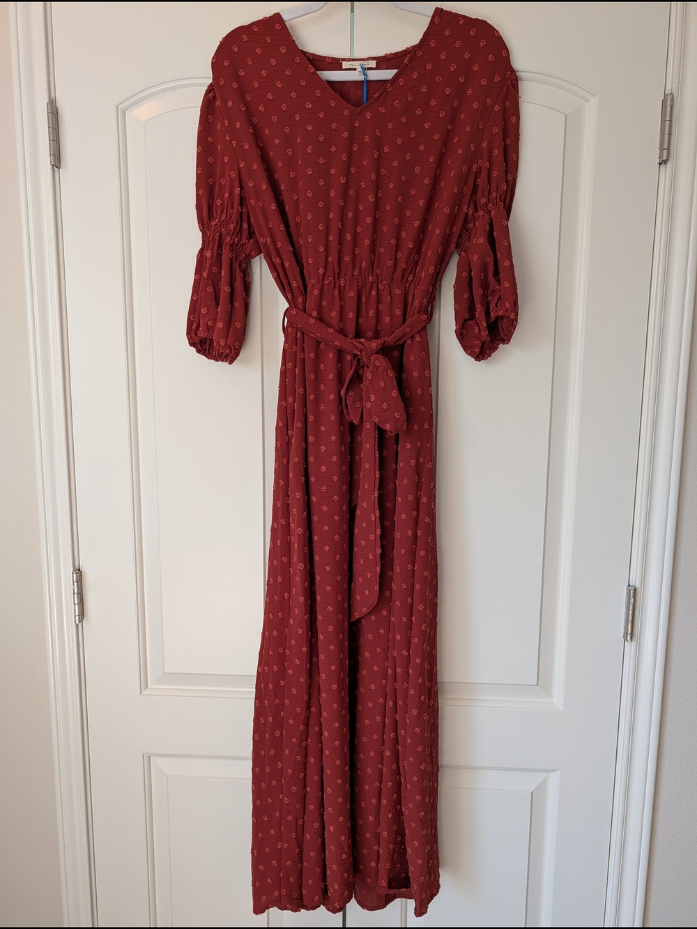 NWT: Tea N Rose Rust Swiss Dot Maxi Dress - Large - Boho Cottagecore Prairie
